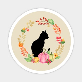 Fall Harvest Wreath with Black Cat Silhouette Magnet